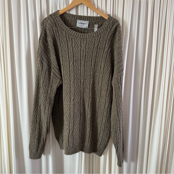 None Other - Men's Cable Knit Sweater Olive Brown Tan Grandpacore Fisherman Vintage Oversized